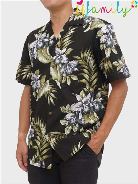 Orchids Black Hawaiian Shirt Men