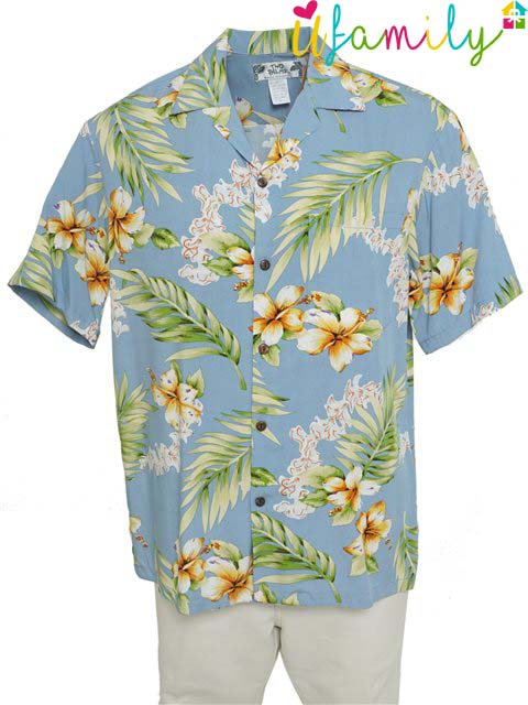 Hibiscus Blue Hawaiian Shirt Men