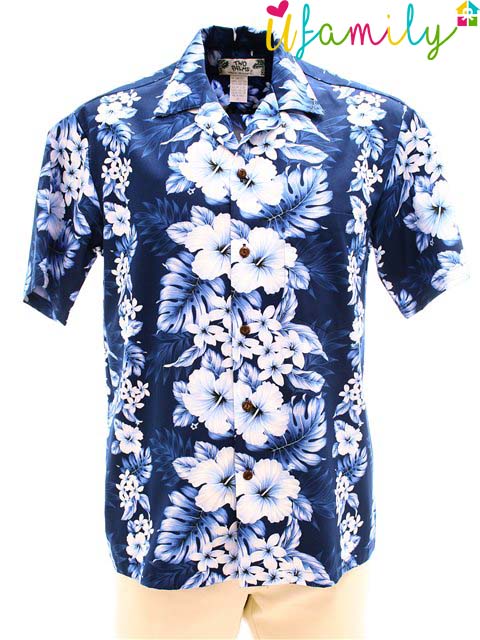 Panel Navy Hawaiian Shirt Men