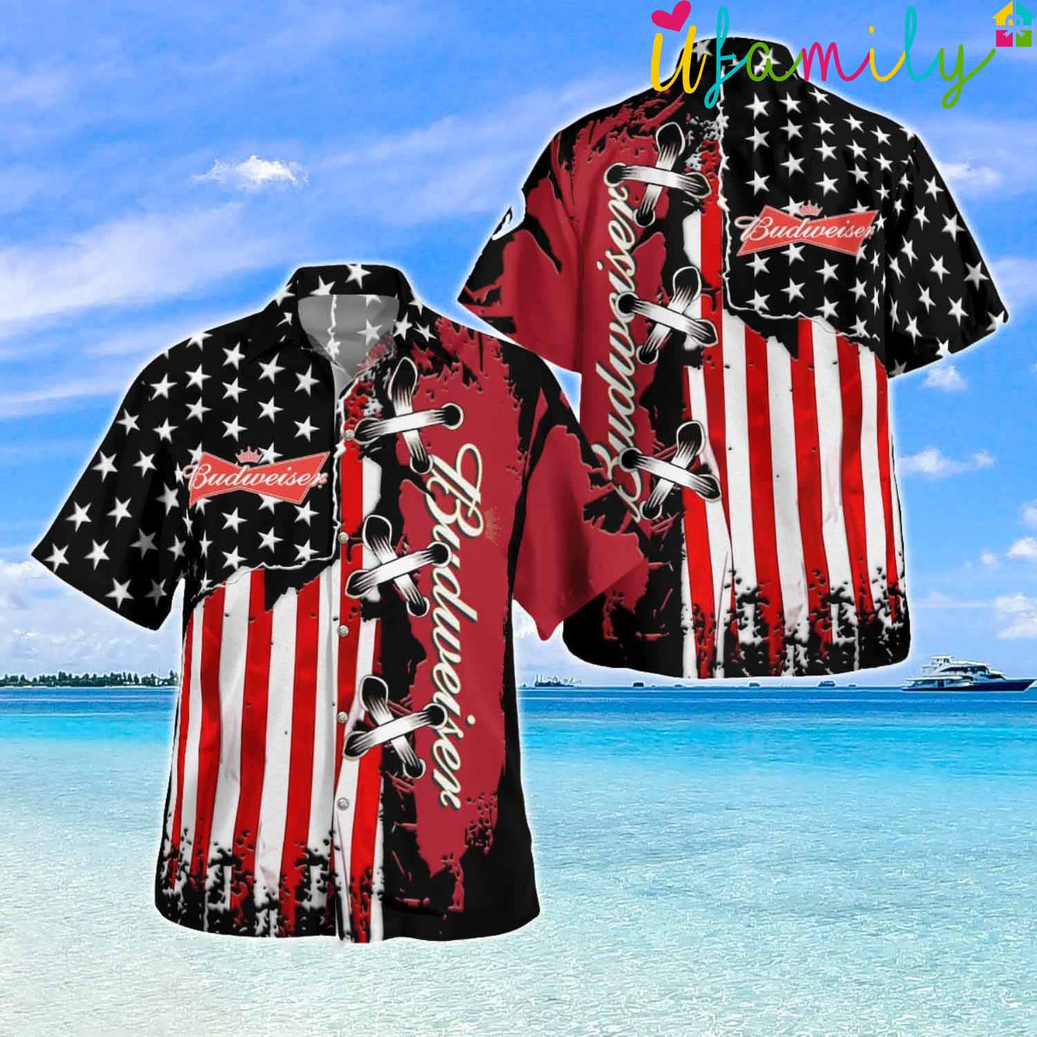 American Flag Budweiser Hawaiian Shirt