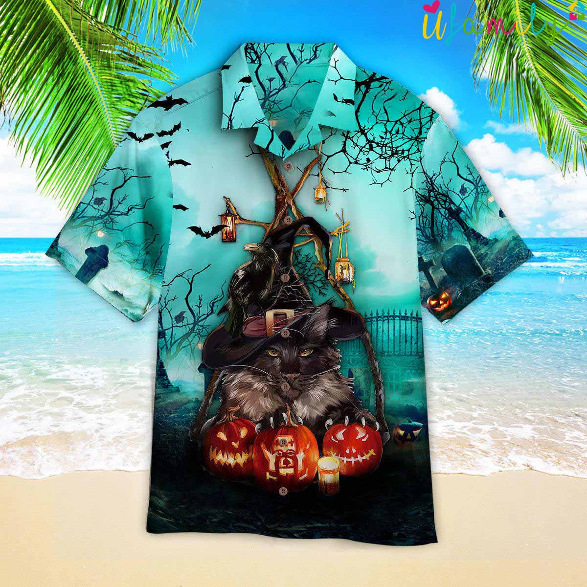 Black Cat Witch And Pumkin Happy Halloween Hawaiian Shirt