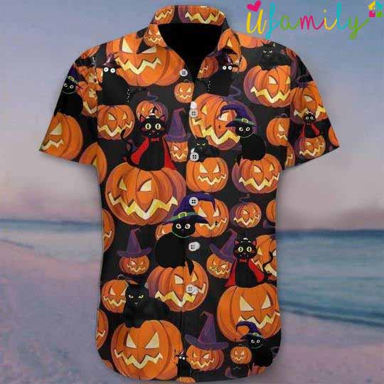Black Cat Witch Pumpkin Hawaiian Shirt
