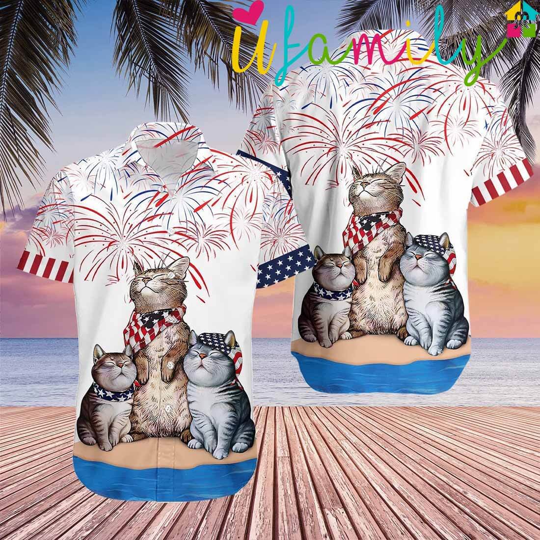 Cat American Flag Hawaiian Shirt US Independence Day