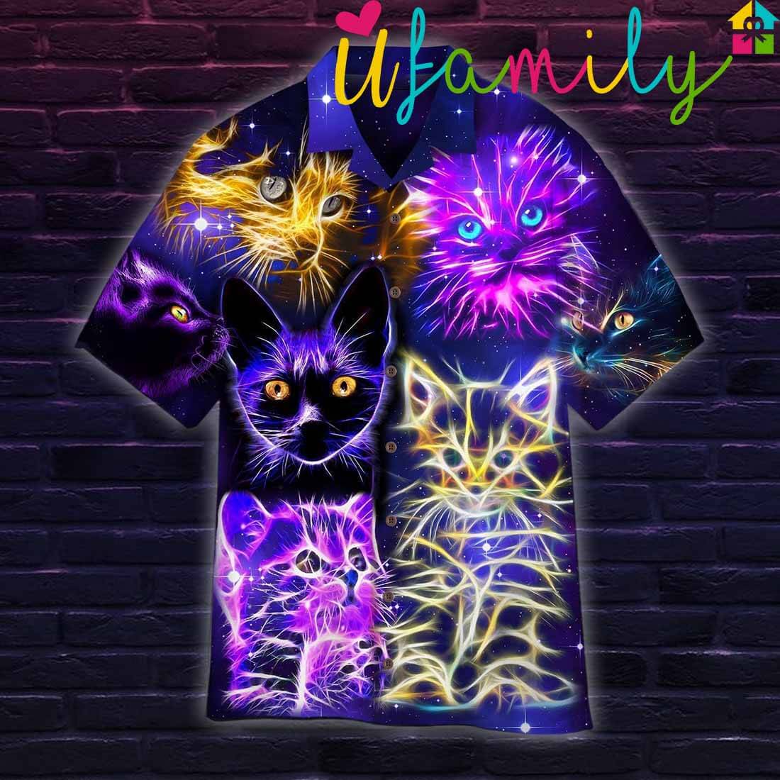 Cat Neon Hawaiian Shirt, Cat Galaxy