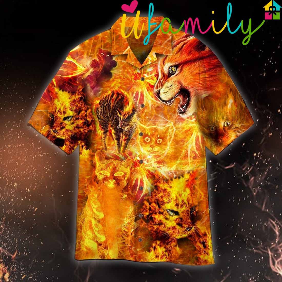 Cat On Fire Hawaiian Shirt