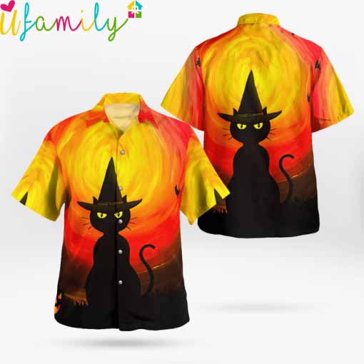 Cat Wizard Hat Halloween Hawaiian Shirt