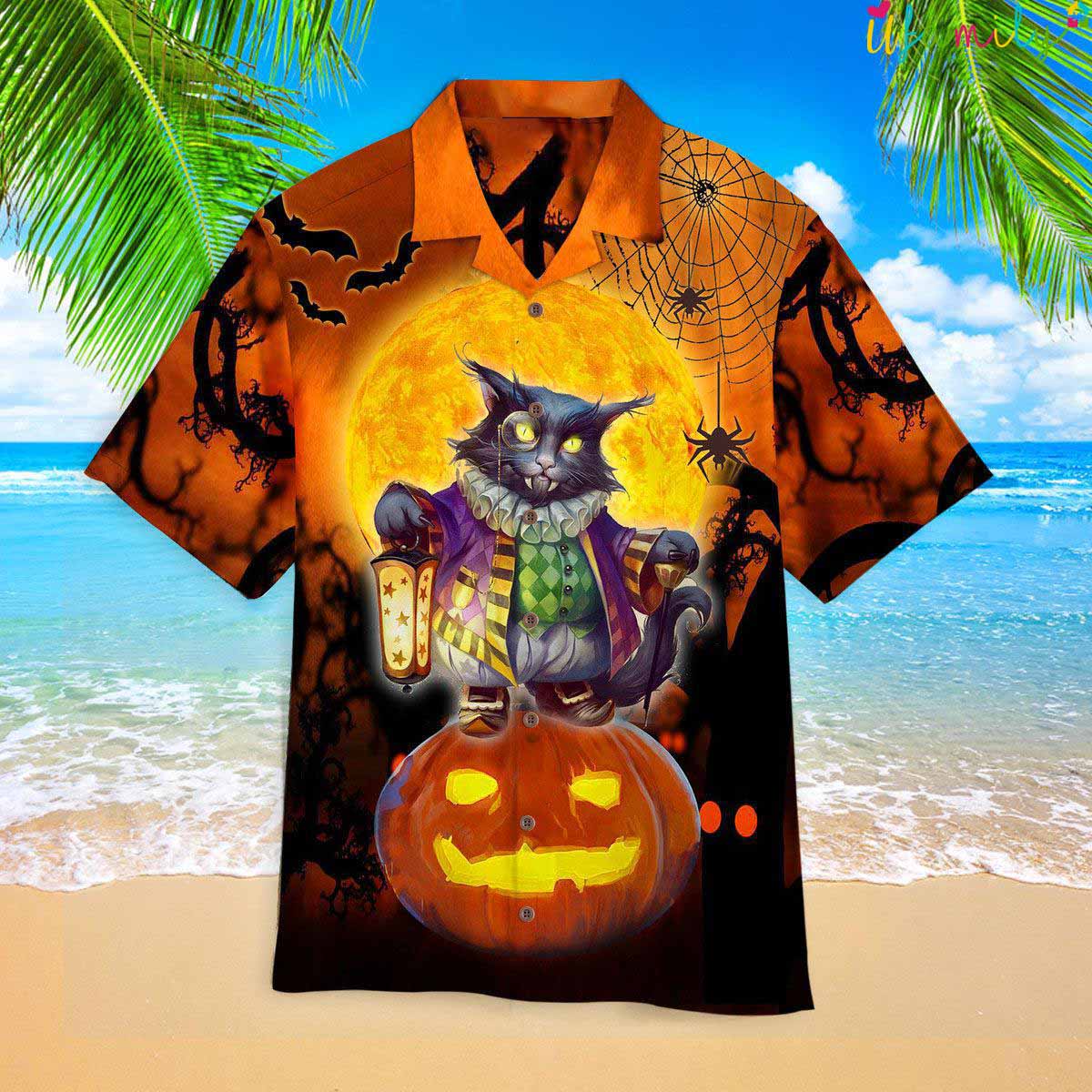 Devil Cat Pumpkin Halloween Hawaiian Shirt