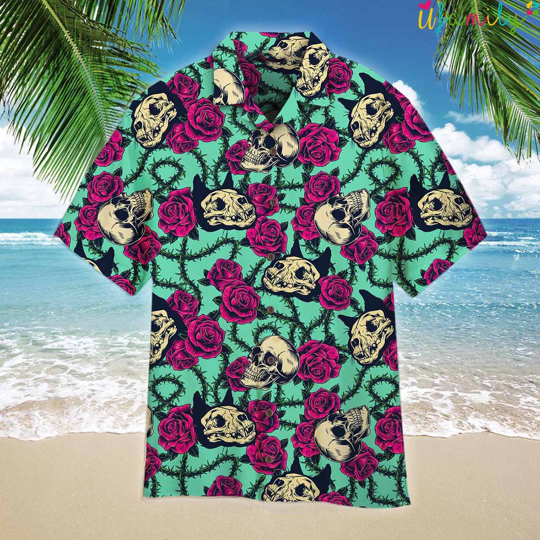 Skull Cat And Rose Hawaiian Shirt