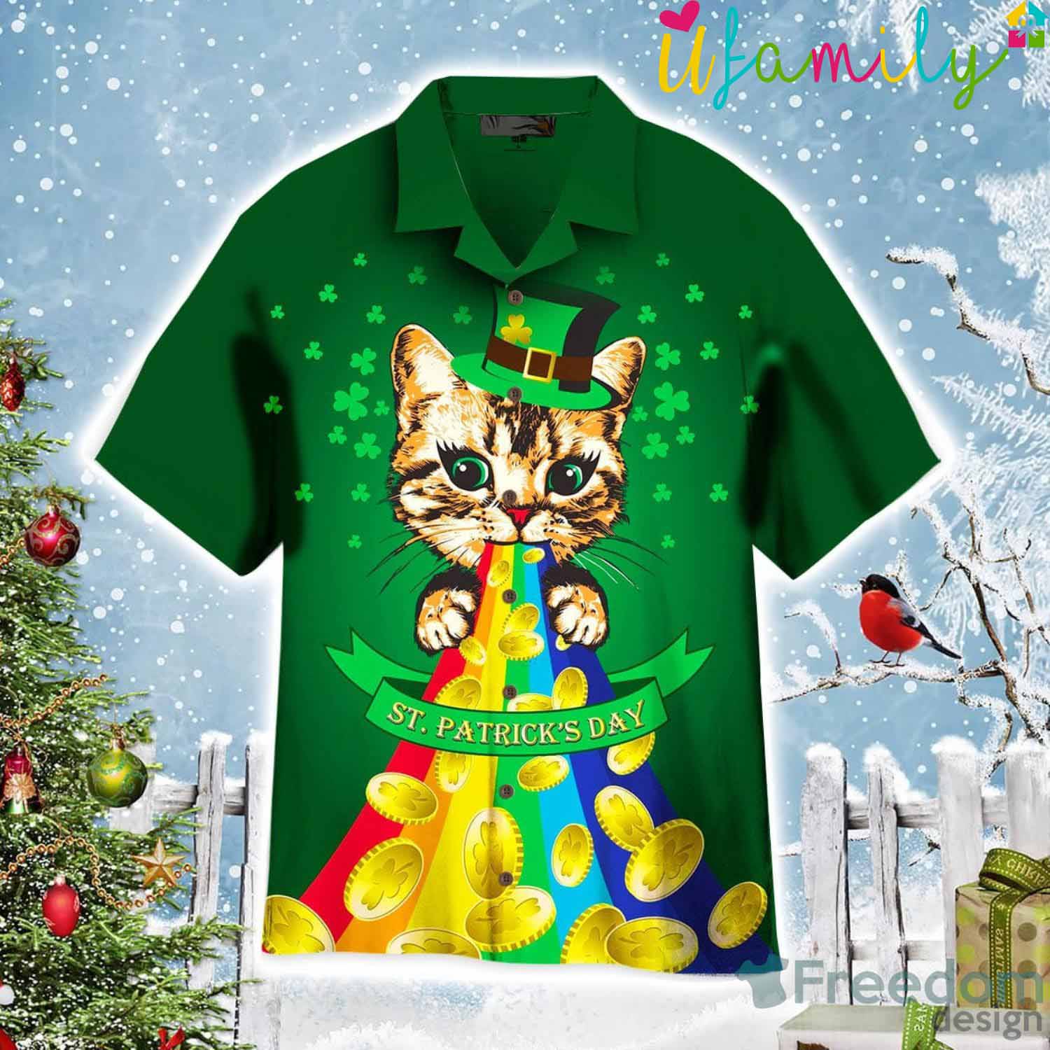 St Patricks Day Cat In Hawaiian Shirt