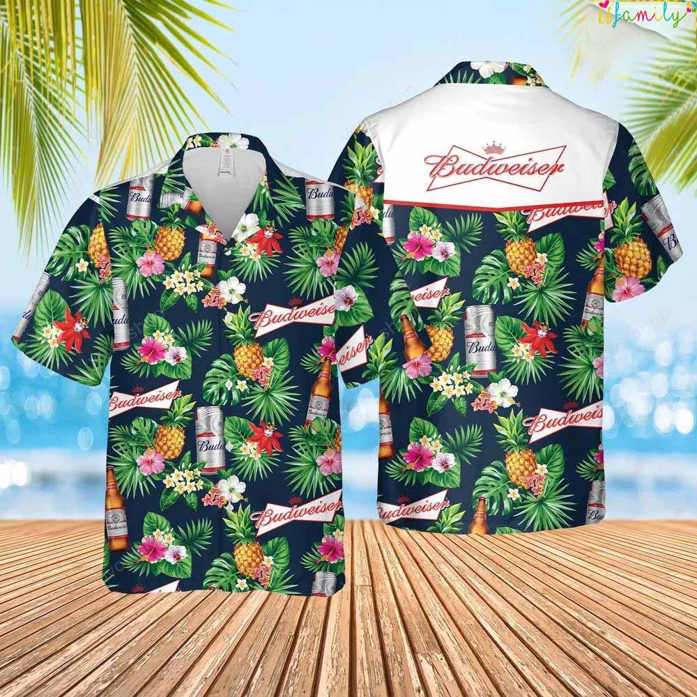 Tropical Pineapple Budweiser Hawaiian Shirt