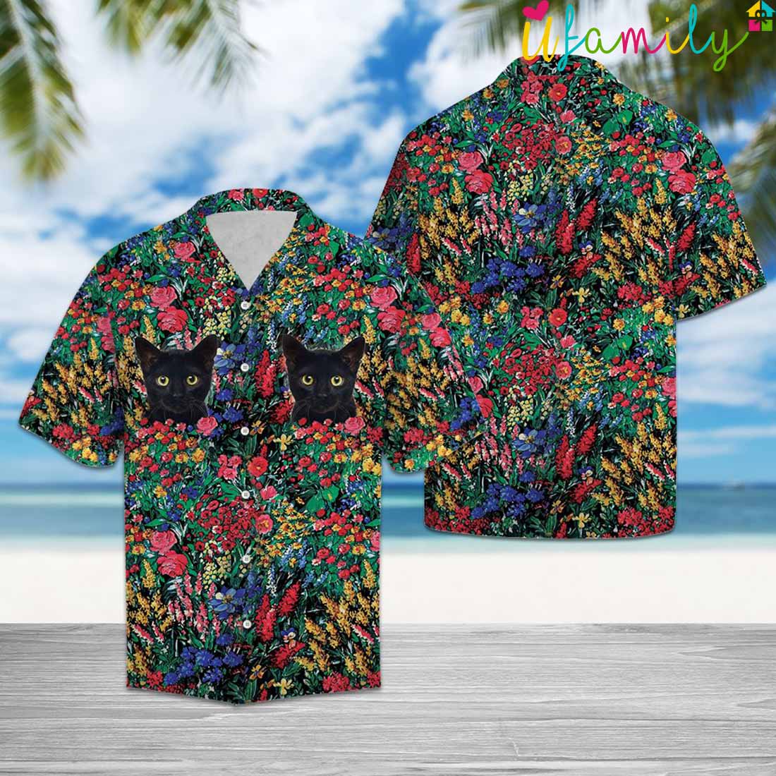 Two Black Cat Flowers Hawaiian Shirt